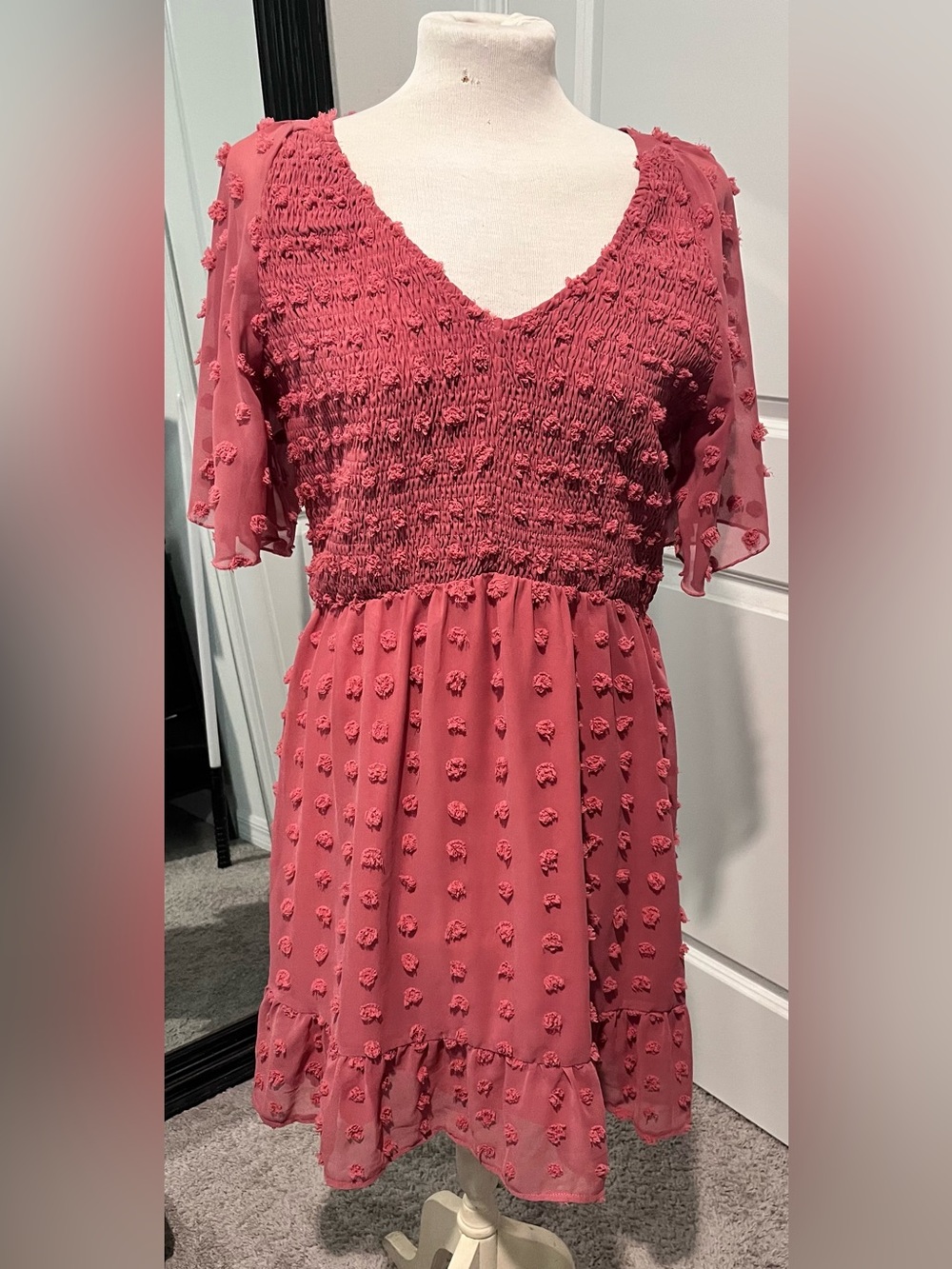 Textured Rosette Midi Dress in Dusty Rose